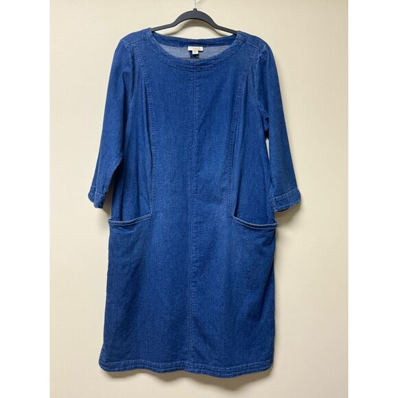 J. JILL Denim Shift Dress With Pockets, Long Sleeve, Sz M - Picture 2 of 9
